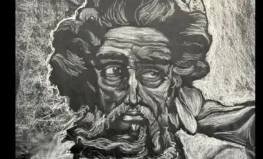 A face of a man drawn with chalk