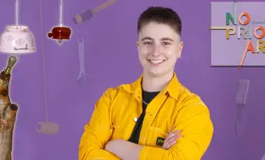 diy hanging lamps and the artist wearing a yellow work short