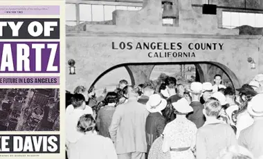 Cover of the book plus photo of people crowded around a Los Angeles Chamber of Commerce booth at a trade show