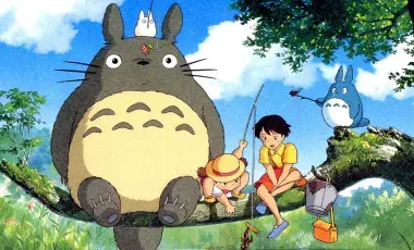 Totoros and kids sitting on a tree