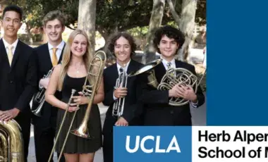 Picture of the Brass Quartet + The Herb Alpert School of Music Logo 
