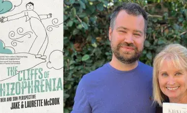 headshot of authors and book cover