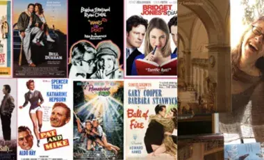 Several romantic comedy movie posters alongside photo of Wendall Thomas