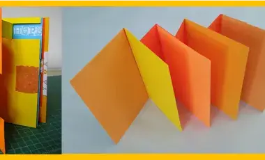 pictures of orange craft books made out of paper. 