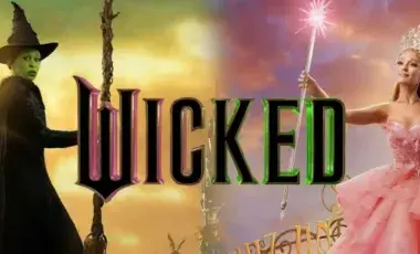  Characters Elphaba and Glinda are on the left and right sides of the title Wicked