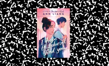 black and white squiggly background with a book cover for the book "I hope this doesn't find you" 