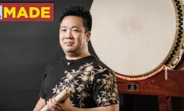 person standing in front of a drum. the la made logo in the corner.