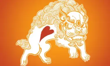 stylized drawing of Chinese guardian lion
