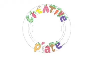 CrEATive Plate is spelled in colorful letters in a circle against a dinner plate