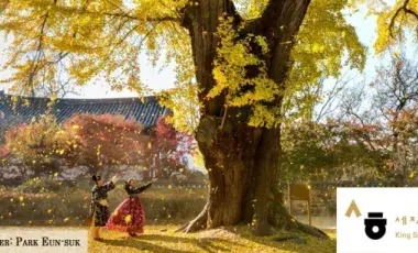 Two people standing under a tree