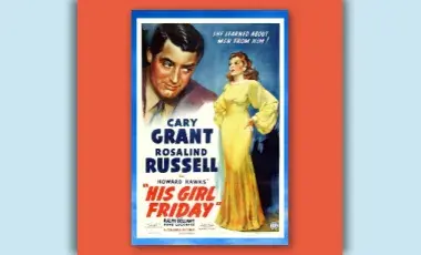 Movie poster with a man and a woman, each staring off to the side