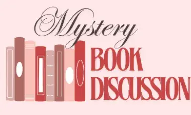 the words mystery book discussion appear around a group of books