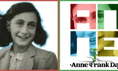 photo of Anne Frank and the Anne Frank LA logo