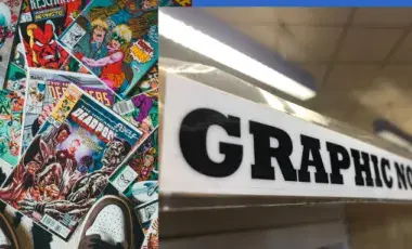 Photo of graphic novel and comics signage 