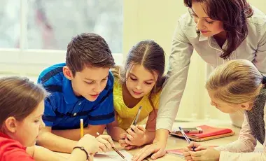 tutor working with kids