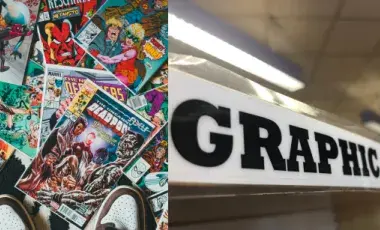 Images of comic books and signage