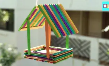 Popsicle stick birdfeeder. 