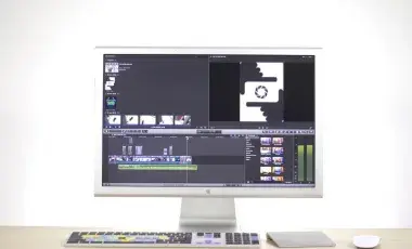 Image of a computer with an example of video editing software on the screen