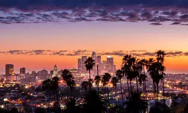 Los Angeles city skyline at dusk