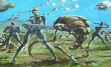 Sci-fi creatures holding weapons