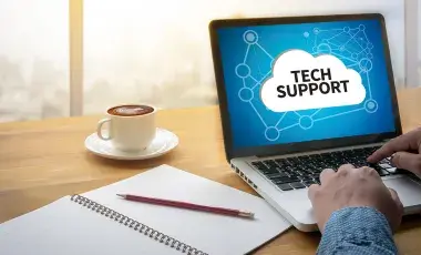 laptop showing Tech Support on the screen