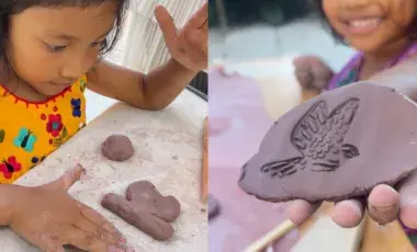 Children play with clay