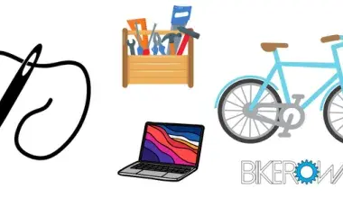 image that include Bikerowave logo, needle and thread, tool box & computer. 