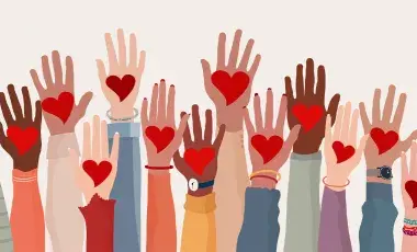 graphic with hands and red hearts