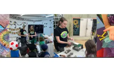 Images from the Bug Gals program. Holding bugs