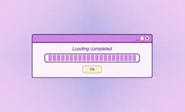 A retro-looking Windows progress bar that says "loading completed," set against a light purple background.