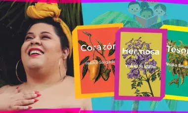Author Yesika Salgado on left and her three books on right: Corazon, Hermosa,Tesoro 