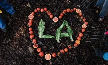 compost items shaped as heart with LA in the center