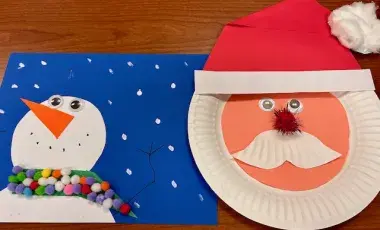 A snowman and Santa Claus Children's Craft side by side.