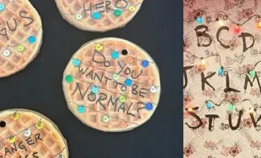 Image of four waffle-themed ornaments/decorations