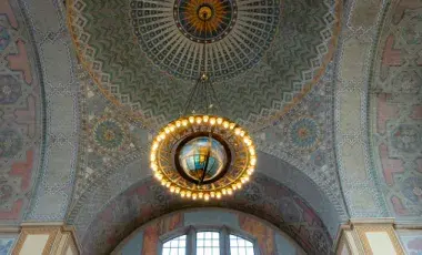 Globe chandelier located in the Central Library rotunda