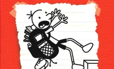 Black and white drawing on a piece of notebook paper of a boy falling backwards wearing a backpack. 