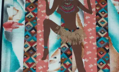 Picture of a Quilt with image of women embedded into the fabric