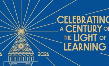 Central 100 logo shaped like Central Library and tagline that reads Celebrating a Century of the Light of Learning