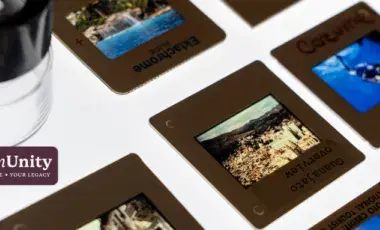 35mm slides against a light box with a photo loupe.