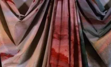 A portion of the colorful, sixty-seven-foot-long, draped canvas - part of Sam Gilliam's 1972 artwork Carousel
