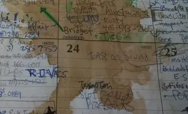 punk zine with a large coffee stain on a vintage calender