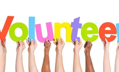 volunteer word, arms and hands