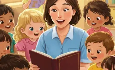 illustration of person reading to children