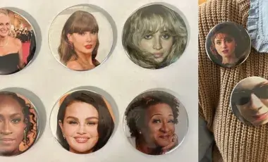 Image of wearable buttons featuring images of various female celebrities