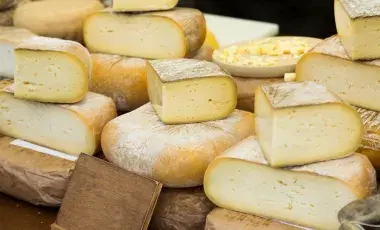 Picture of various cheeses. 
