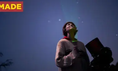 casey looking up at the night sky
