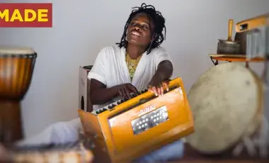 Diane Wallace playing a drum