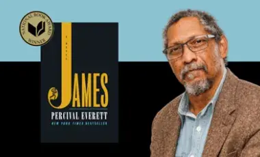 Man with salt and pepper hair and beard wearing glasses looking forward with the slight smile on his face black book cover titled 'James'