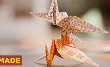 close up of 2 origami cranes