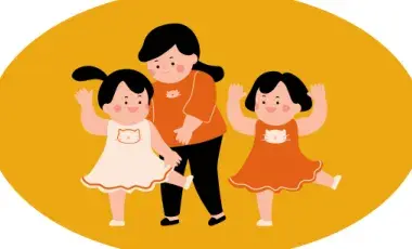 illustrated graphic of two little girls dancing with an adult